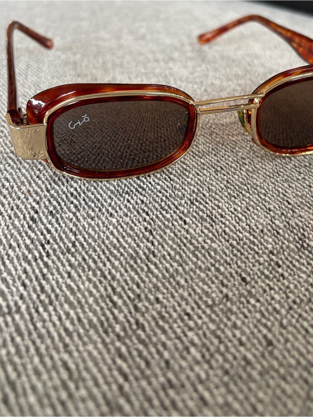 Brown Tortoiseshell Oval Sunglasses with Gold Bridge